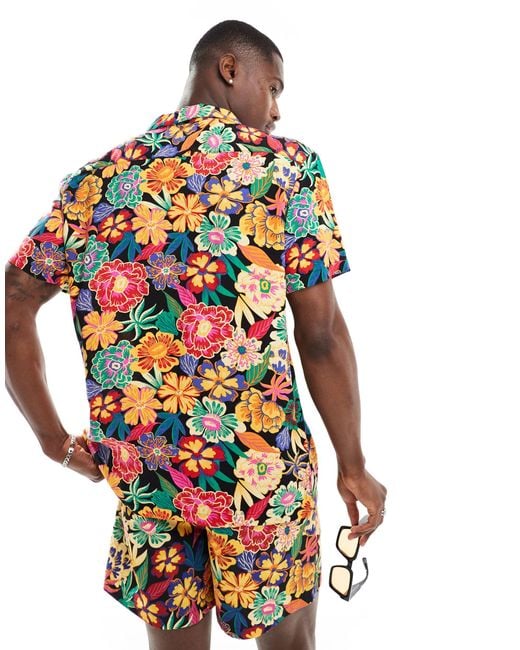 Hunky Trunks Multicolor Hawaii Floral Beach Shirt Co Ord for men