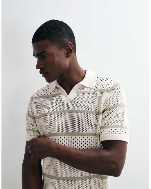 ASOS Gray Relaxed Short Sleeve Knitted Textured Stripe Polo for men