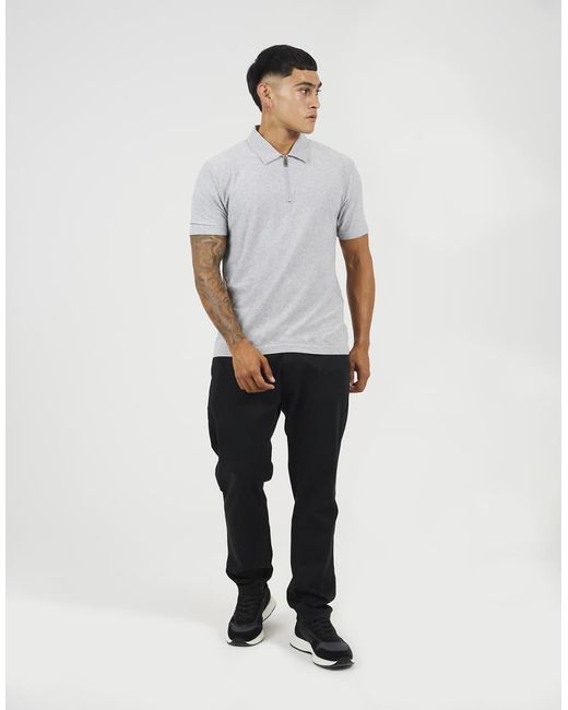 Brave Soul Gray Cotton Polo Top With Quarter Zip for men