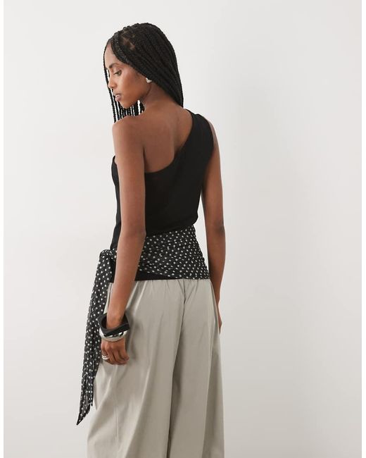 ASOS Black Off Shoulder Top With Ditsy Contrast Sarong