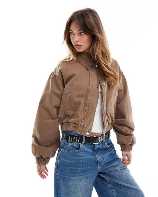 ASOS Blue Denim Bomber Jacket With Cord Collar