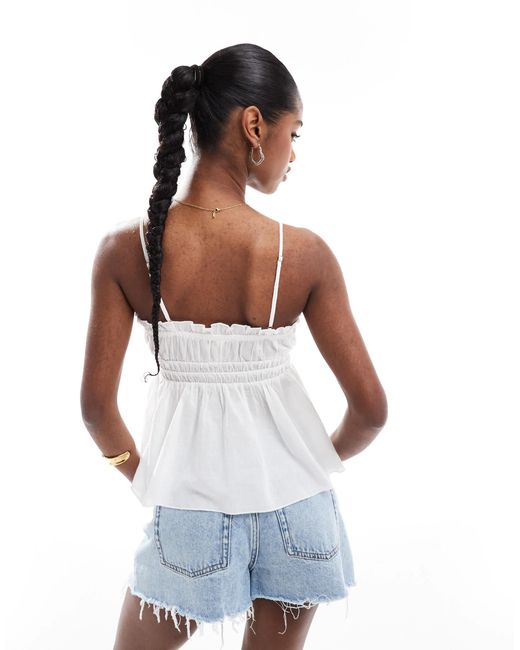 Stradivarius White Str Strappy Tie Front Cami Top