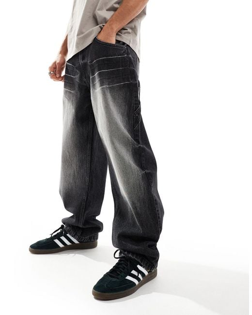 Bershka Black baggy Fit Carpenter Jeans for men