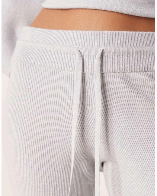 Gina Tricot Natural Co-ord Straight Leg Rib Fine Knitted Trousers
