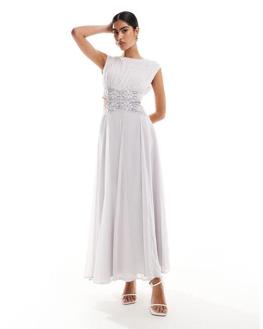 ASOS White High Neck Sleeveless Cut Out Lace Detail Midi Dress