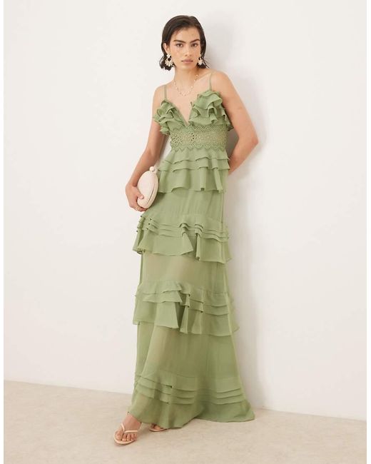 True Decadence Green V Neck Maxi Dresses