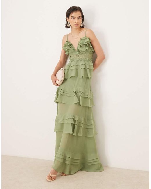 True Decadence Green V Neck Maxi Dresses
