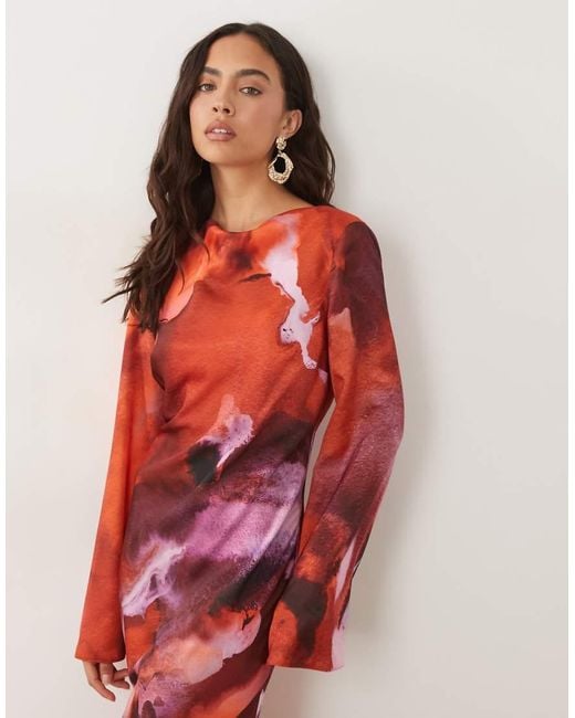 ASOS Pink Satin Maxi Dress With Flute Sleeves