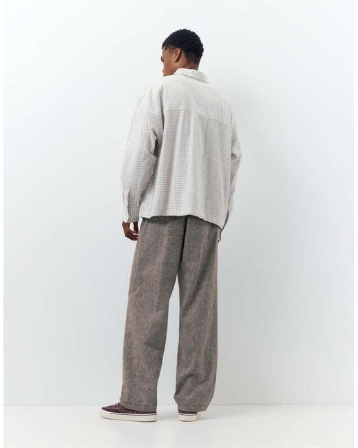 Pull&Bear Gray Linen Blend Trousers for men