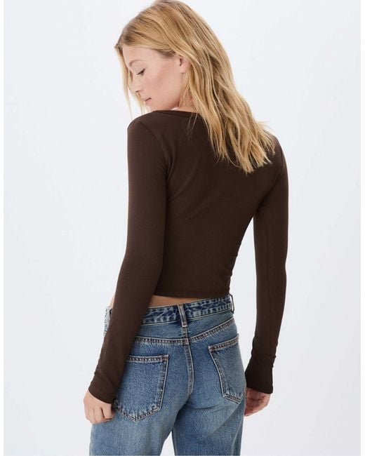 Stradivarius Black – langärmliges basic-shirt