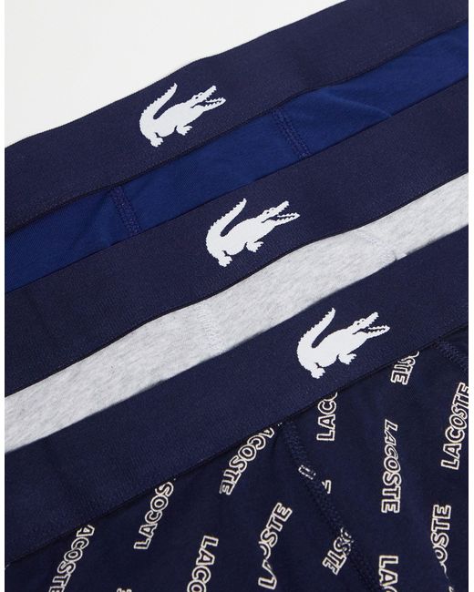 Lacoste Blue 3 Pack Logo Stretch Cotton Trunk for men