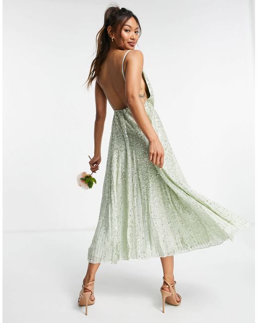 ASOS Embellished Cami Midi Dress in Green | Lyst