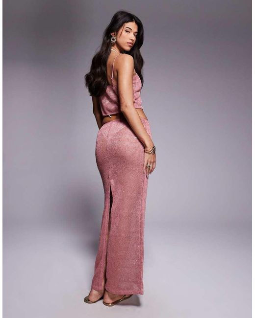 South Beach Purple Knitted Sequin Maxi Skirt