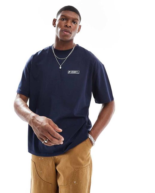 Parlez Blue Luna Short Sleeve Oversized Logo T-Shirt With Back Print for men