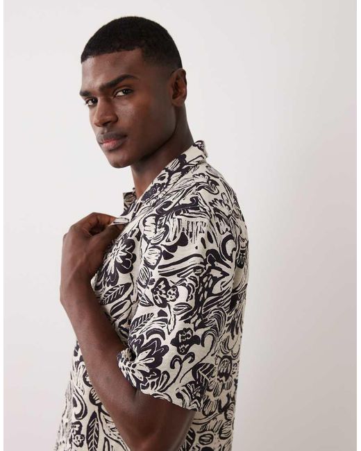 Mango Gray Retro Floral Print Shirt for men