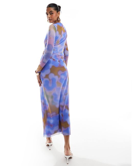 & Other Stories Blue Sheer Mesh Midi Dress