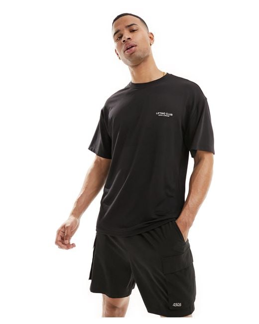 Camiseta negra deportiva suelta con estampado gráfico en el pecho ASOS 4505 de hombre de color Black