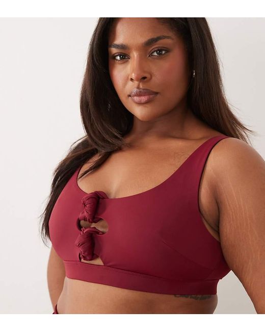 ASOS Red Asos Design Curve Martina Knot Square Neck Crop Bikini Top