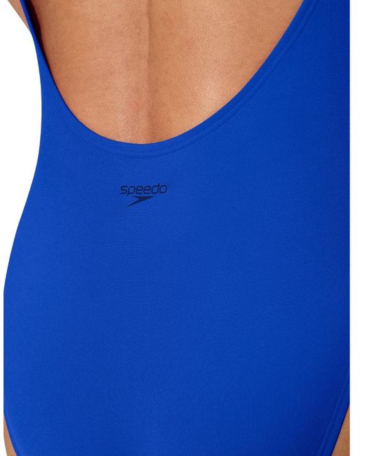 Speedo Blue Solid High Neck Swimsuit