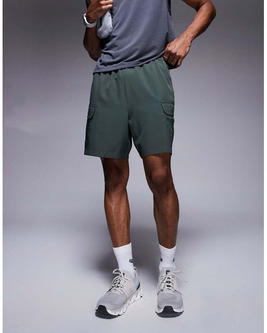 4505 Blue Icon 7 Inch Quick Dry Training Cargo Shorts With Zip Pockets for men