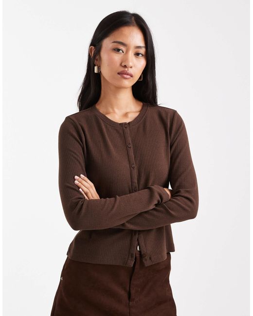 Threadbare Brown Button Up Long Sleeve Jersey Top