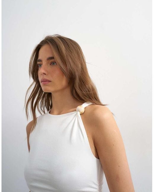 TOPSHOP Blue Knot Detail Beaded Ruched Tank