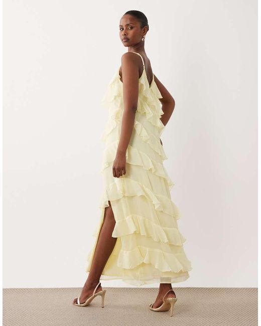 Vila Natural Ruffle Cami Maxi Dress With Leg Split