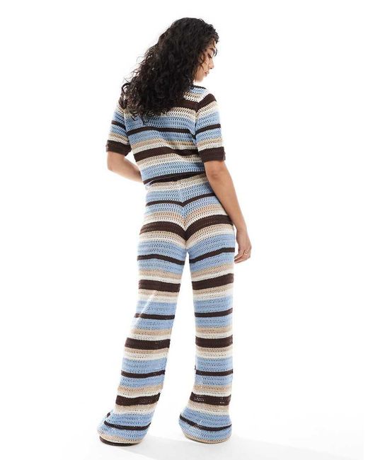 ASOS Blue Crochet Knit Wide Leg Trouser Co-ord