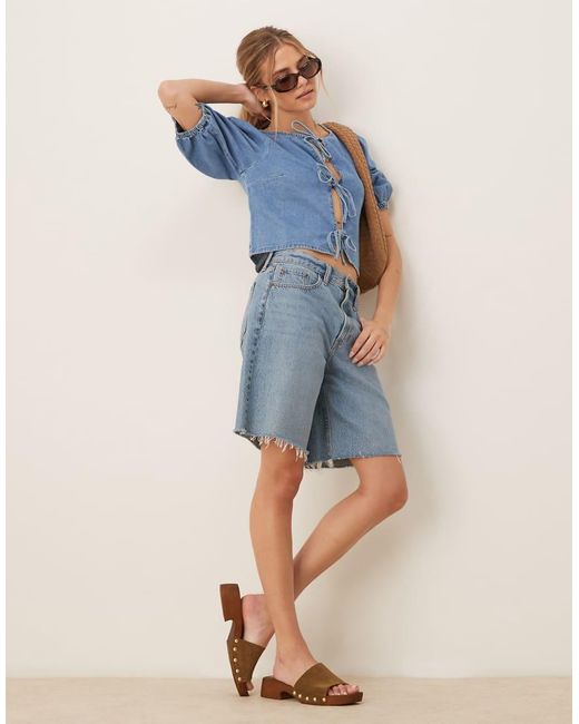 ASOS Blue Soft Denim Top With Tie Front Detail
