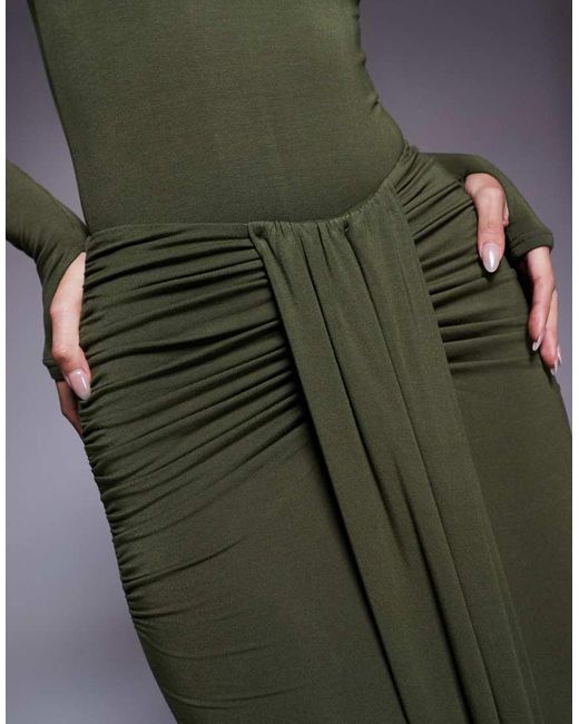 Wanderdoll Green Exclusive Nara Sculpting Second Skin Drape Front Maxi Skirt Co-ord