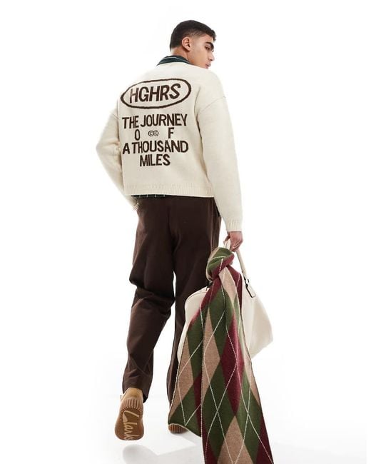 Bershka White Graphic Knitted Jumper for men