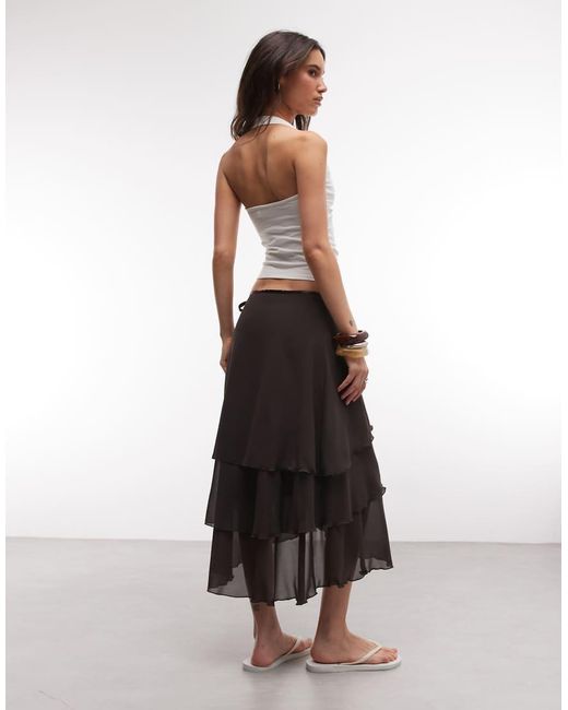 Monki White Chiffon Ruffle Midi Skirt