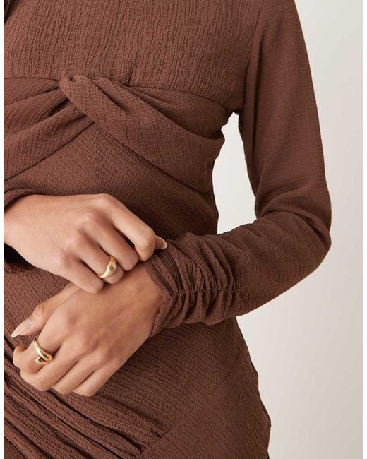 ASOS Brown Ruched Bust Crinkle Bias Maxi Dress With Gathers