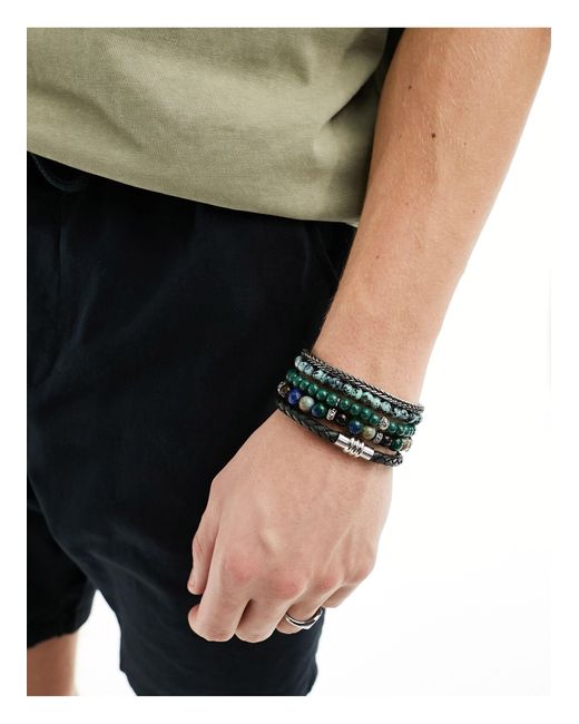 ASOS Green 5 Pack Mixed Bracelet Set for men