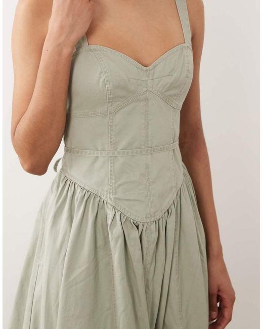 Abercrombie & Fitch Natural Twill V-neck Midi Dress