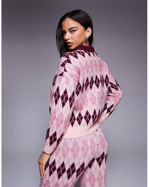River Island Pink Argyle Patterned Knit Sweater