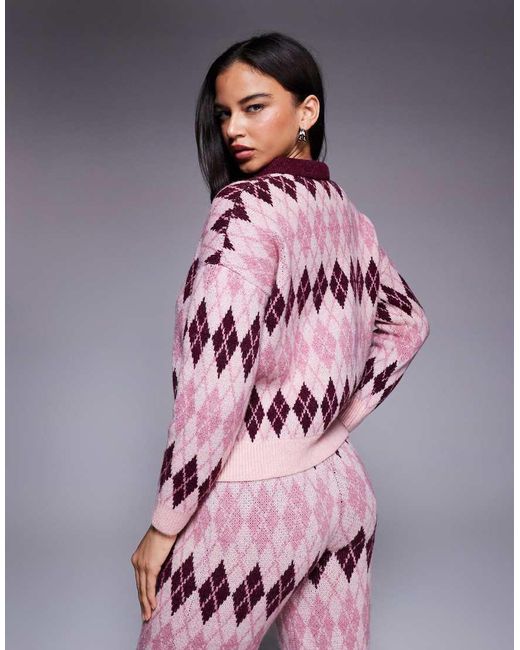 River Island Pink Argyle Patterned Knit Sweater