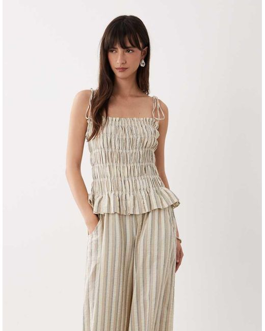 ASOS Natural Shirred Peplum Jumpsuit
