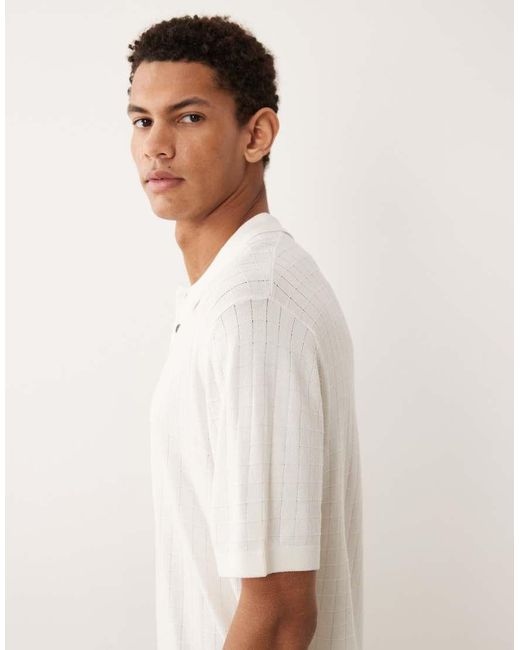 Jack & Jones White Knitted Polo With Square Texture for men