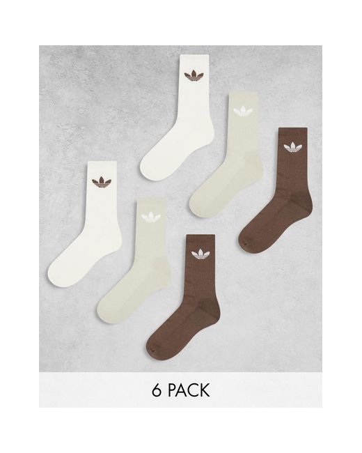 Confezione da 6 paia di calzini con trifoglio bianchi, grigi e marroni di Adidas Originals in White