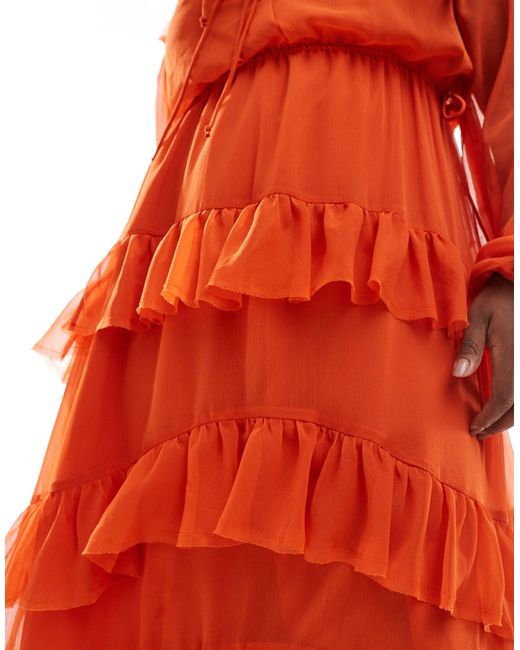 ASOS Red Asos Design Curve Exclusive Bardot Maxi Dress With High Low Hem