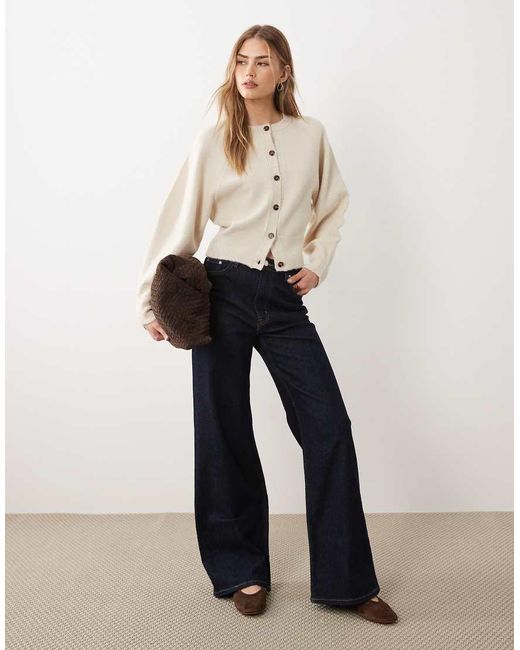 ASOS Natural Crew Neck Cardigan With Raglan Sleeve Detail