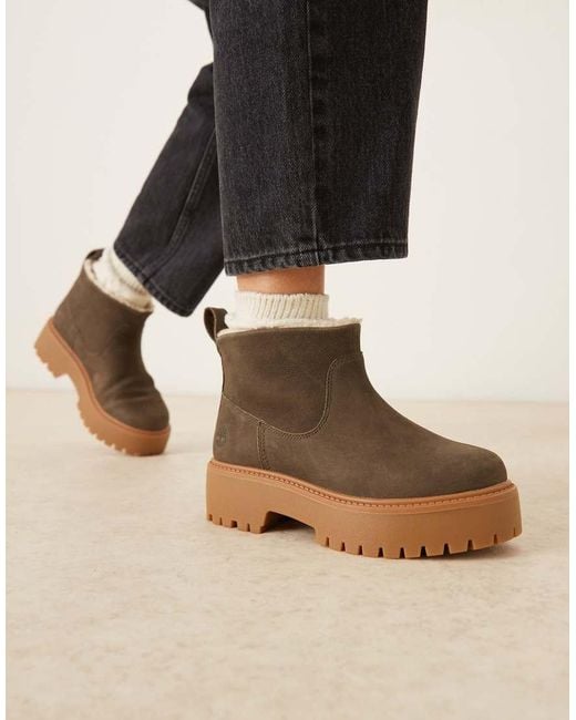 Timberland Black Stone Street Platform Borg Lined Chelsea Boots