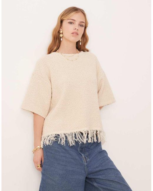 ASOS Premium T-Shirt Met Textuur En Franjes Aan De Zoom in het Blue