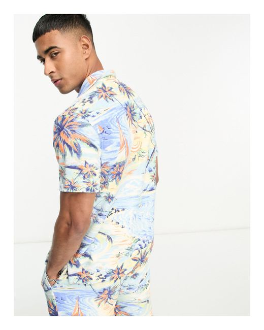 Chemise hawaïenne imprimée d'ensemble en tissu éponge avec manches courtes  et col à revers Polo Ralph Lauren pour homme en coloris Blanc | Lyst
