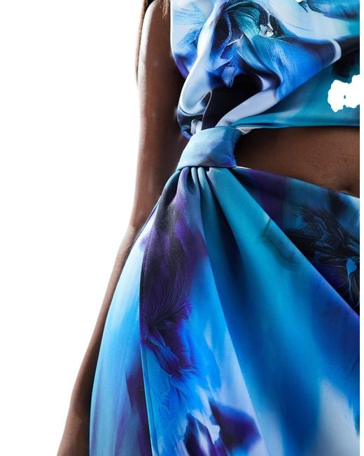 True Violet Blue One Shoulder Wrap Midi Dress With Cut Out