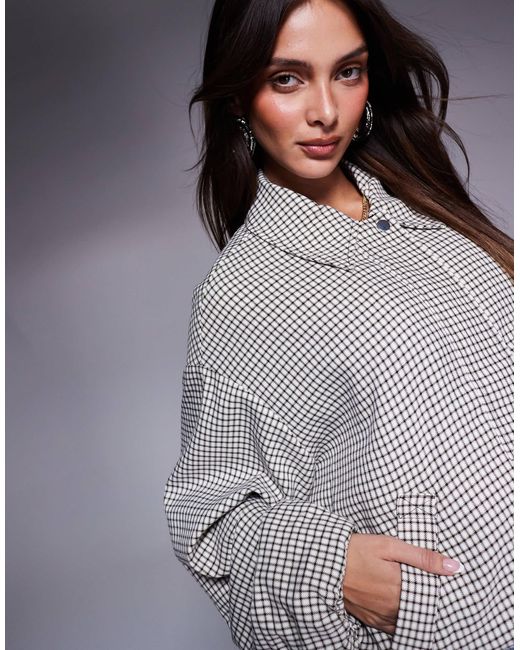 River Island Gray Check Bubble Hem Bomber Jacket