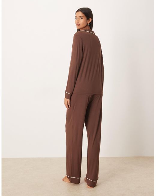 ASOS Natural Super Soft Long Sleeve Shirt & Pants Pajama Set