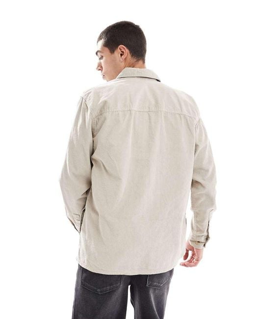 Only & Sons White Zip Through Cord Overshirt for men