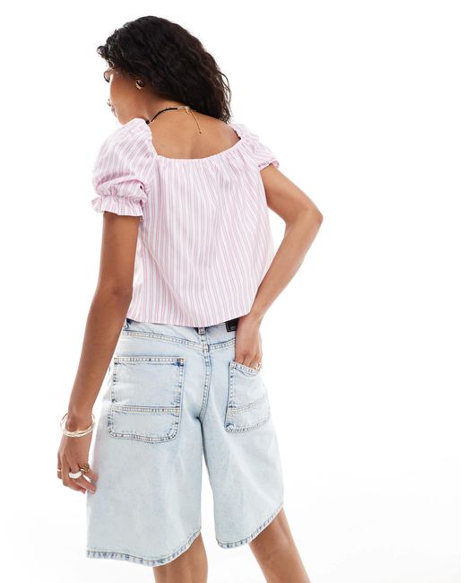 Reclaimed (vintage) White Puff Sleeve Top With Tie Front